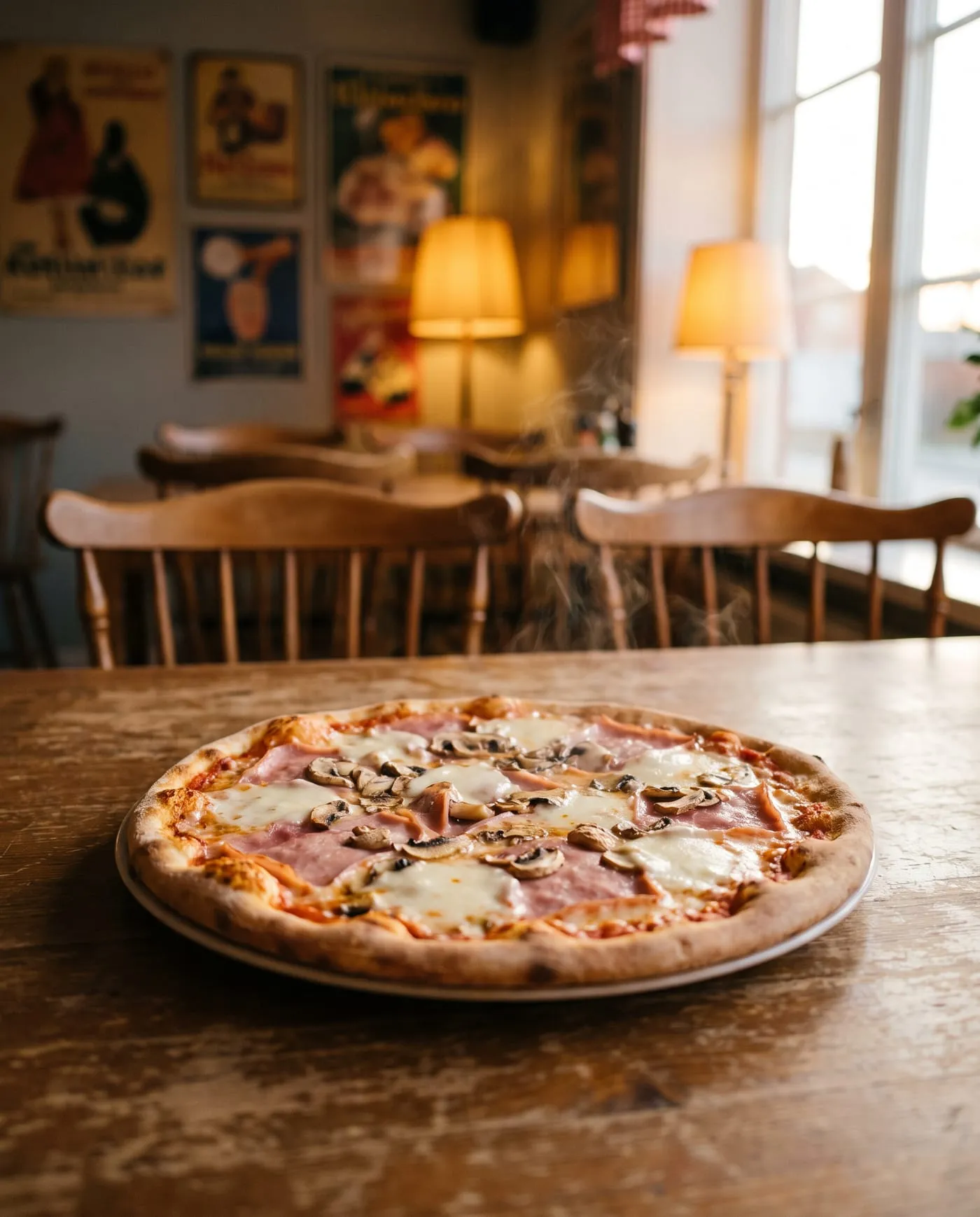 Nygräddad pizza på ett träbord